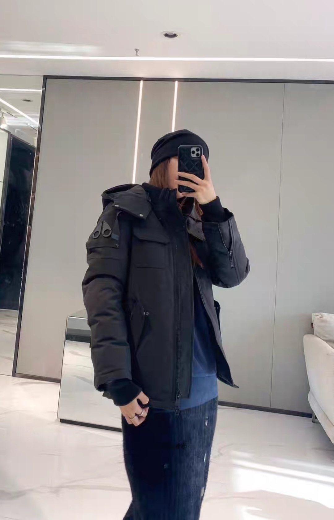 Moose Knuckles Contrast Panel Hooded Puffer Jacket — context