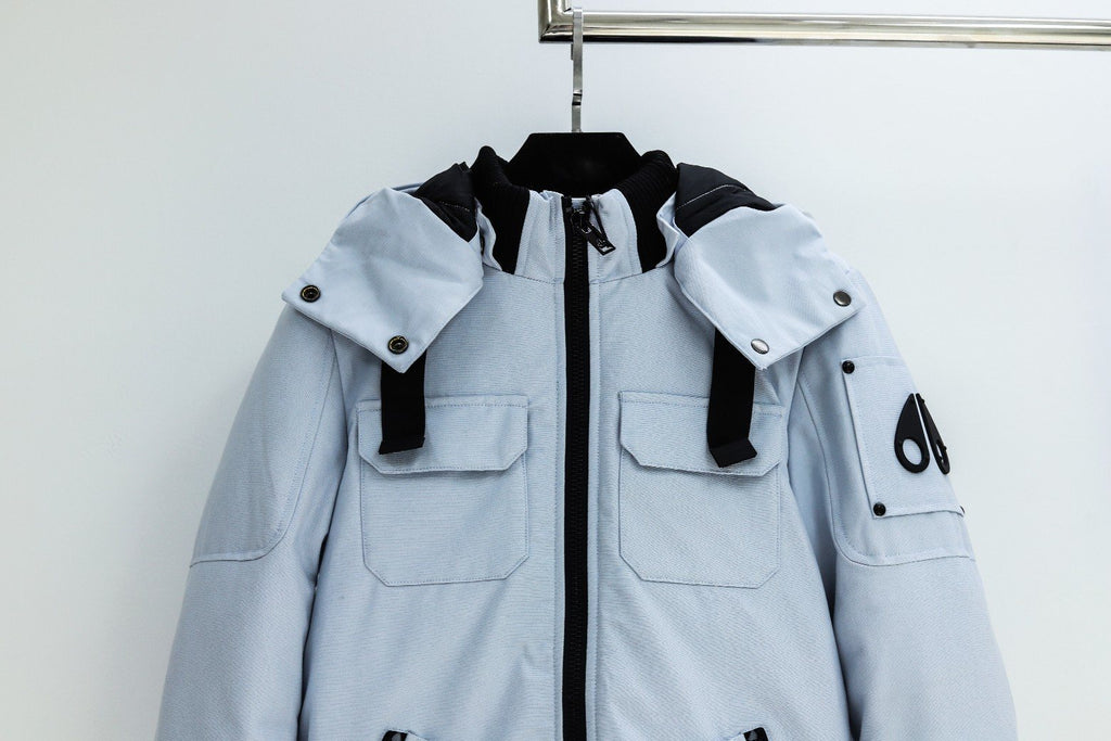 Moose Knuckles Contrast Panel Hooded Puffer Jacket — detail