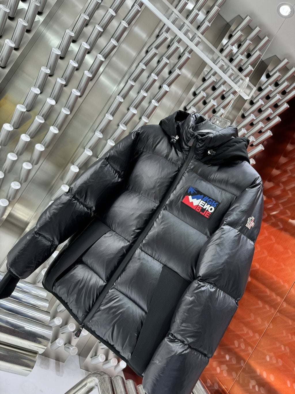 Moncler Black Hooded Puffer Coat — front