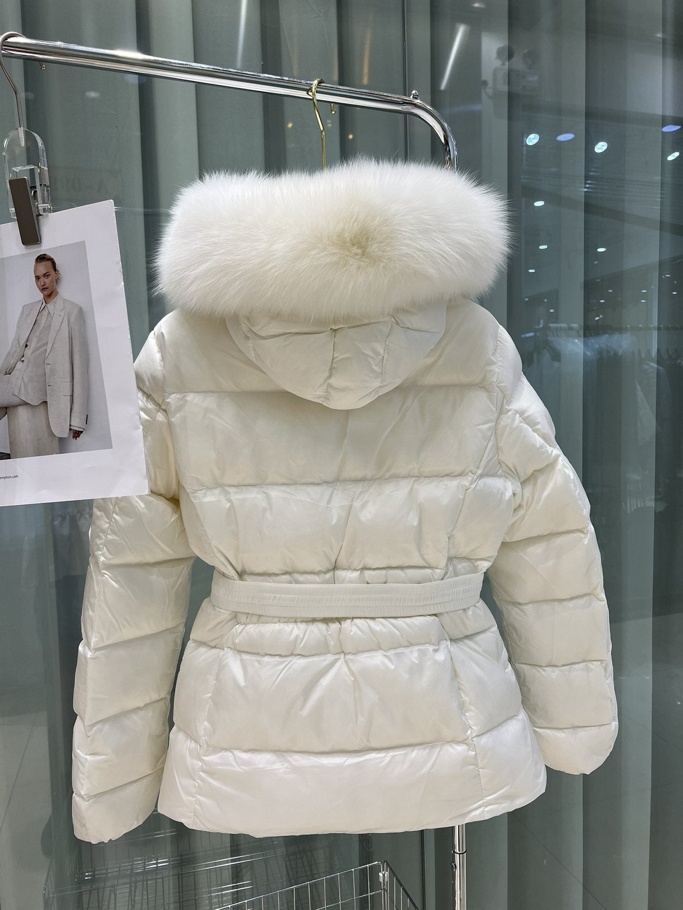 Moncler Fur-Trim Hood Belted Puffer Coat — back