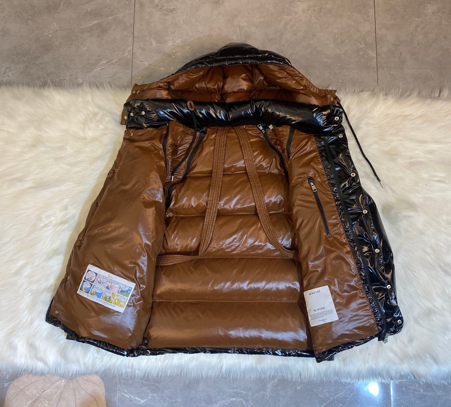 Moncler Glossy Convertible Puffer Coat — neck_label