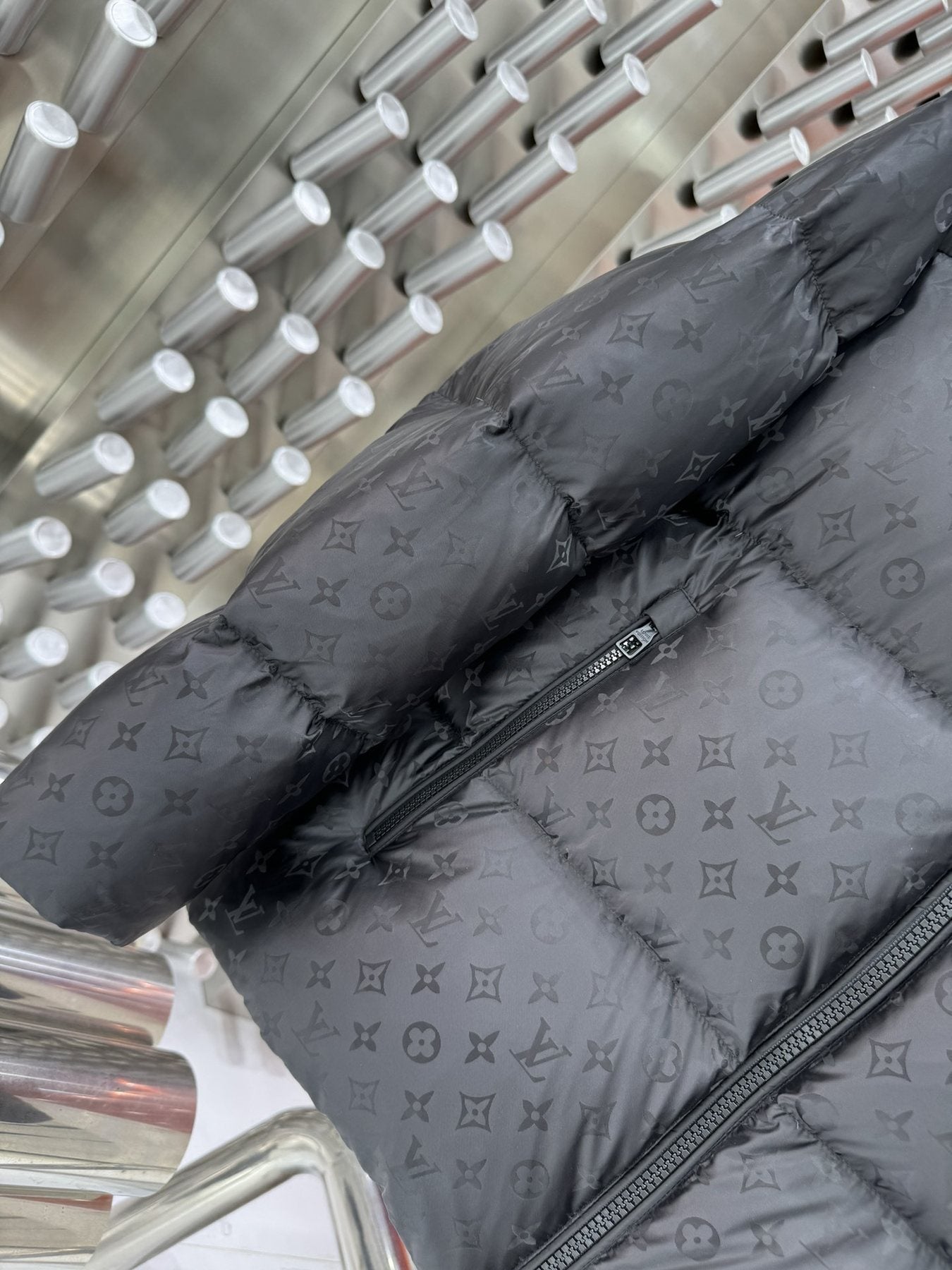 LV Hooded Quilted Puffer Coat — detail