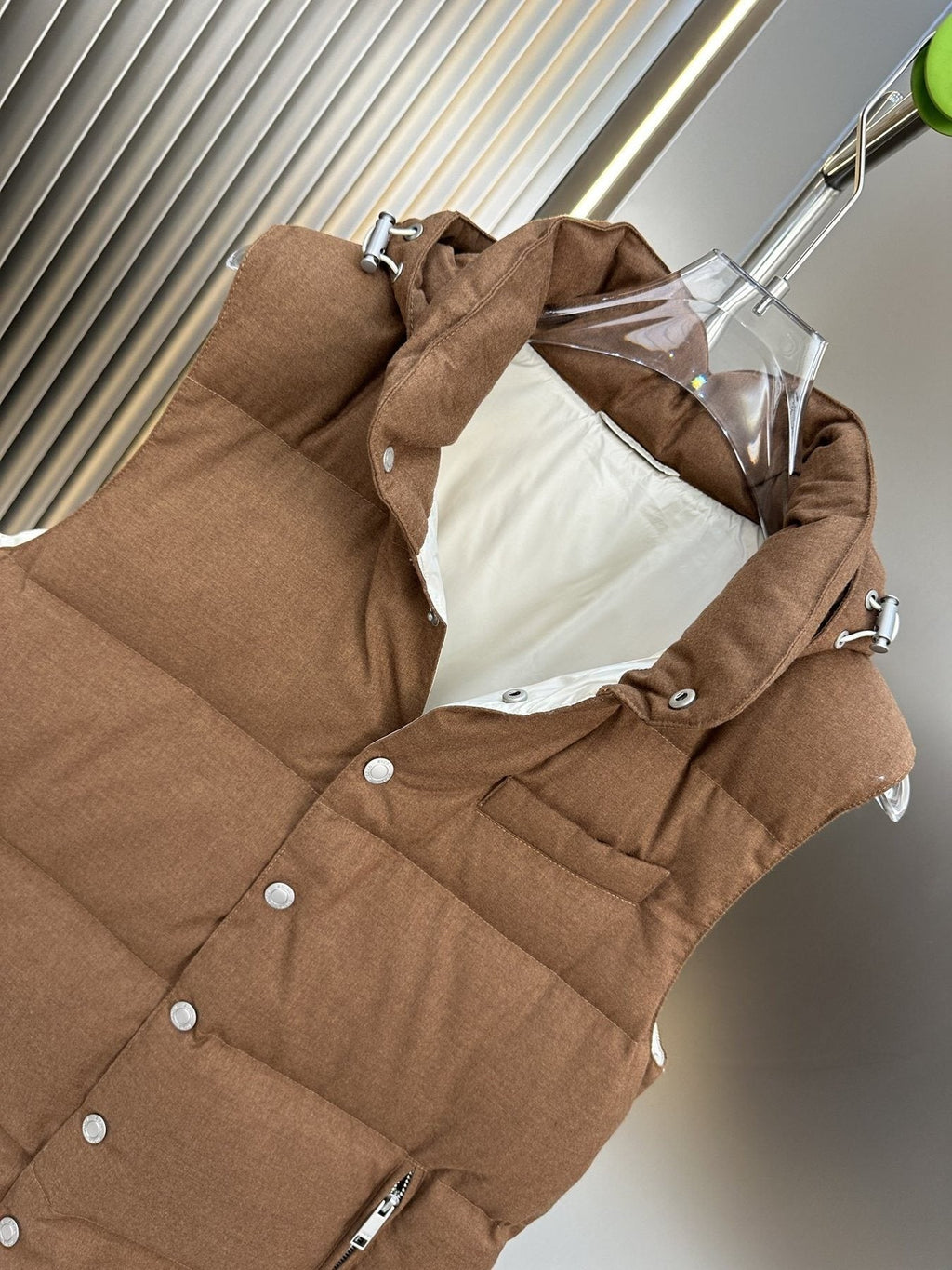 Prada Quilted Hooded Down Vest — detail