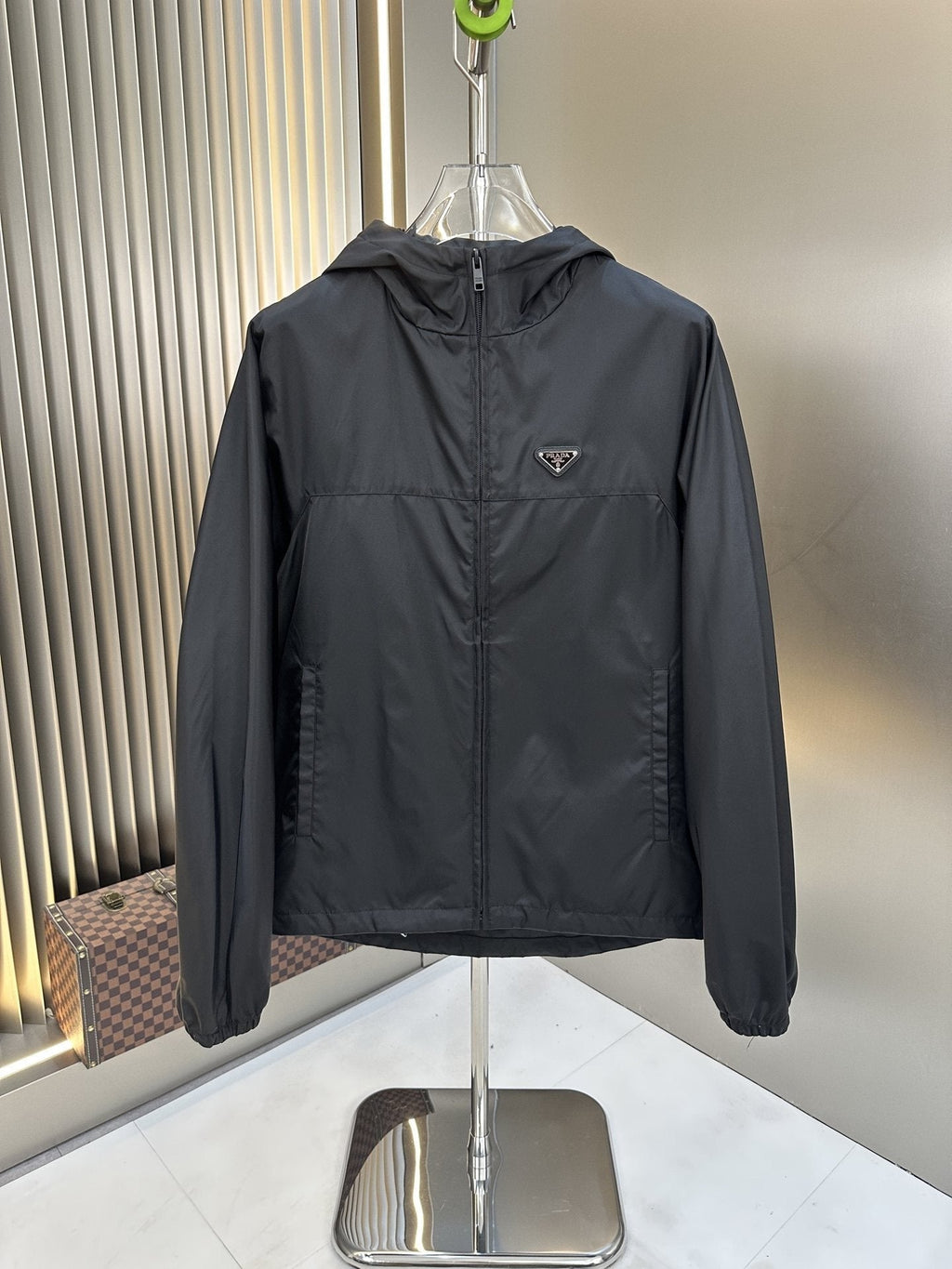 Prada Black Hooded Zip-Front Jacket — hero