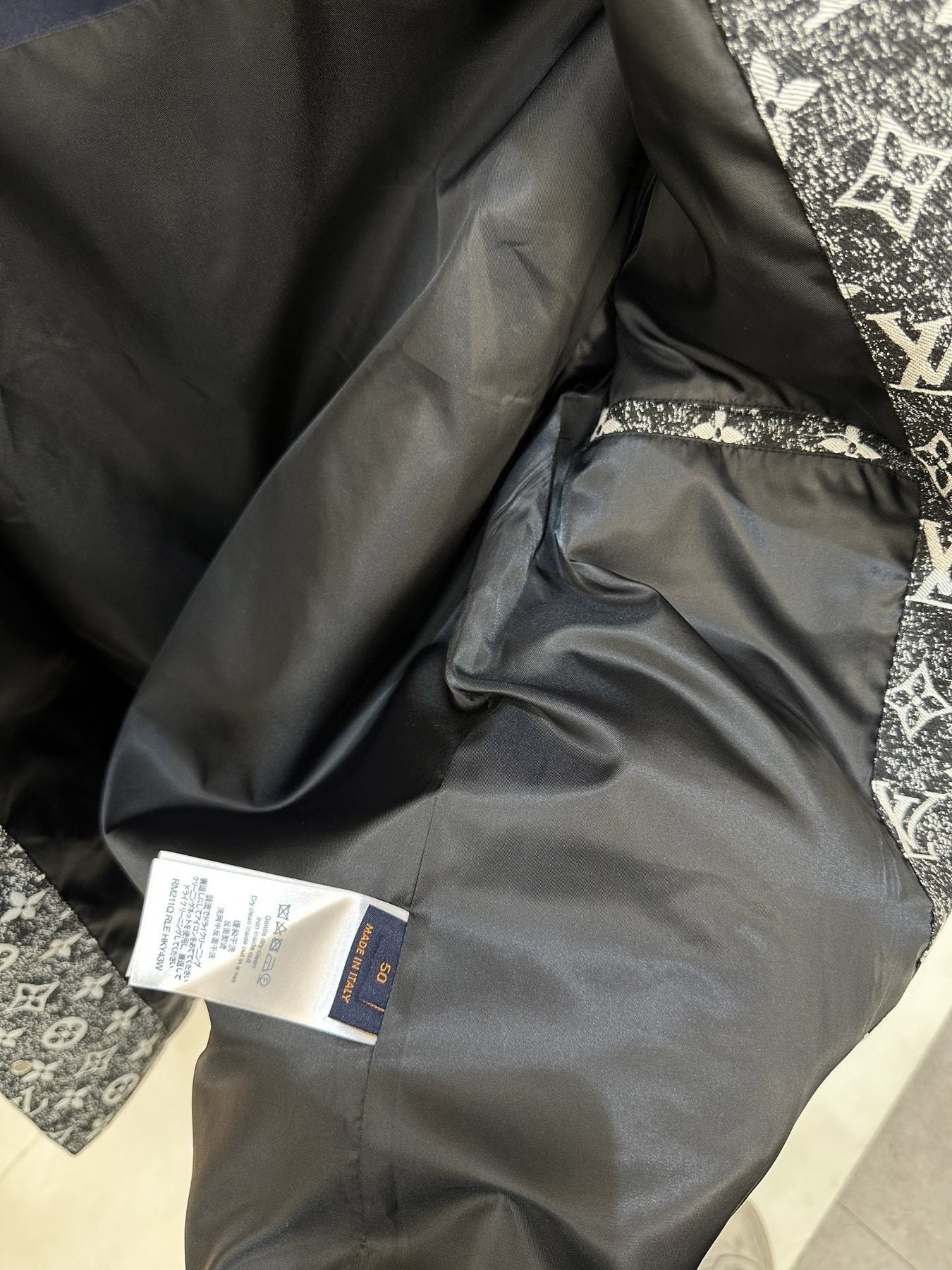 LV All-Over Monogram Button-Front Jacket — hang_tag