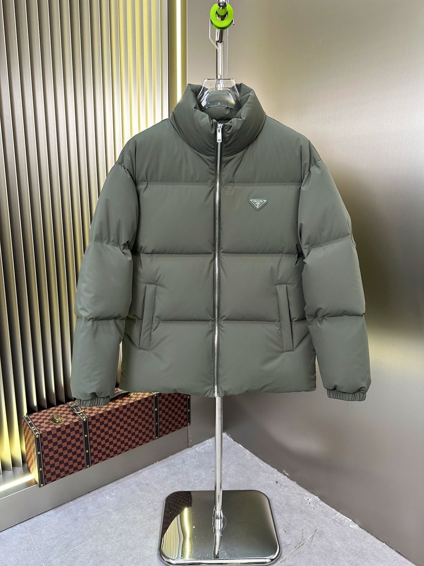Prada Quilted Triangle-Badge Puffer Jacket — front