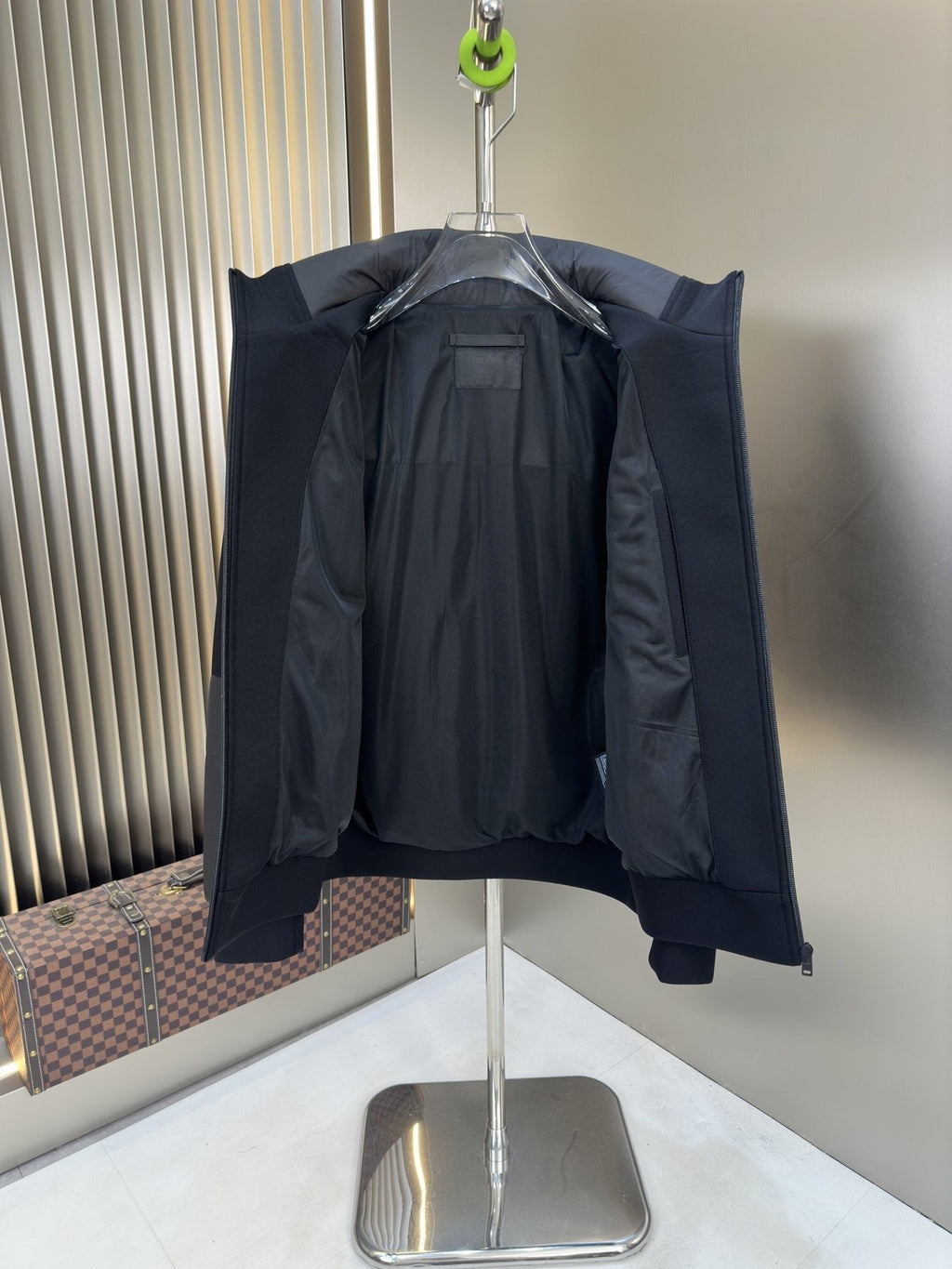 Prada Hooded Contrast-Panel Jacket — detail