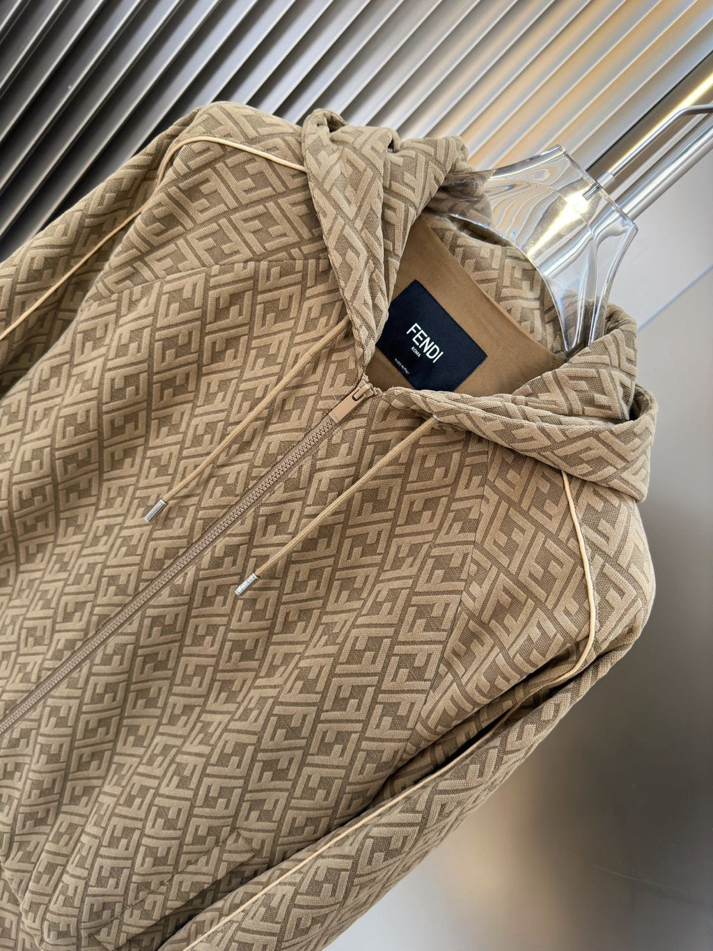 Fendi All-Over Monogram Full-Zip Hoodie — neck_label