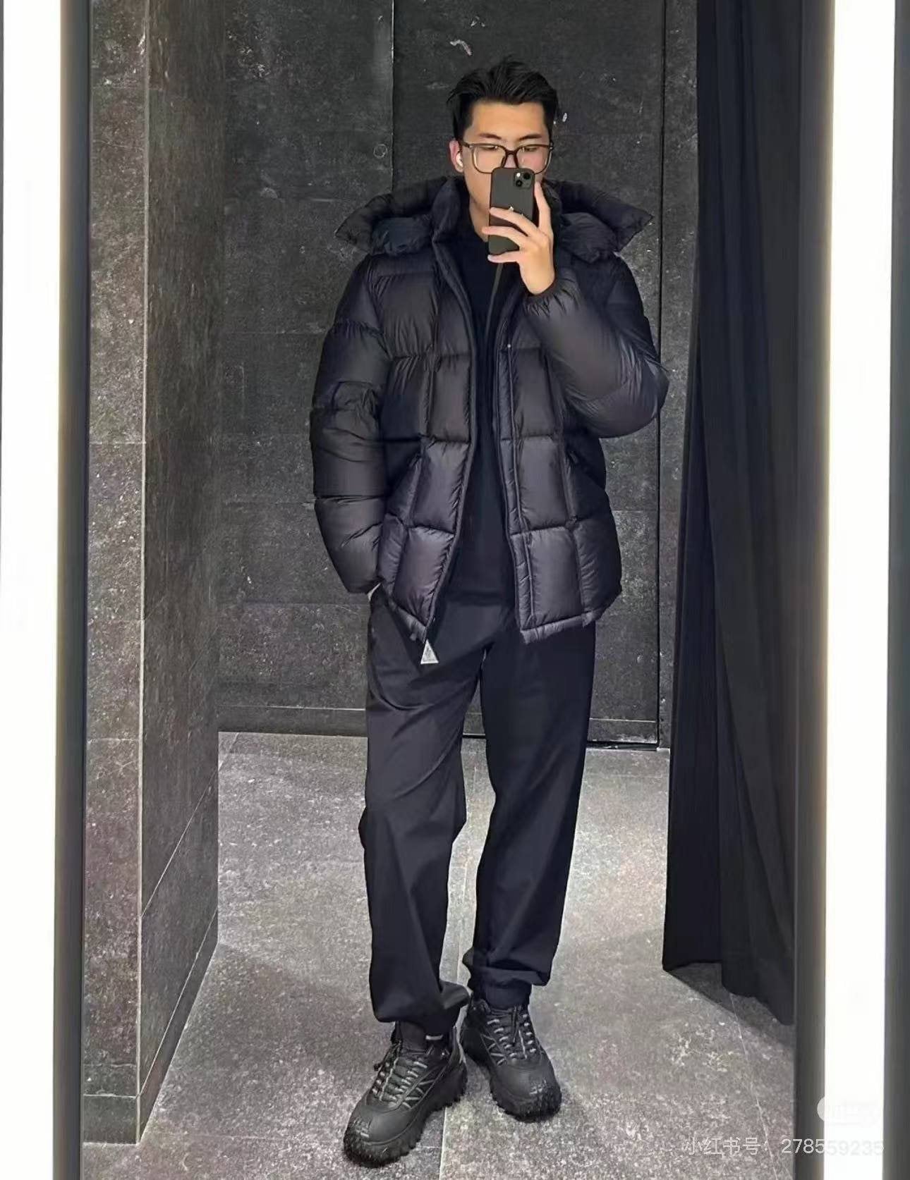 Moncler Black Quilted Hooded Puffer Coat — context