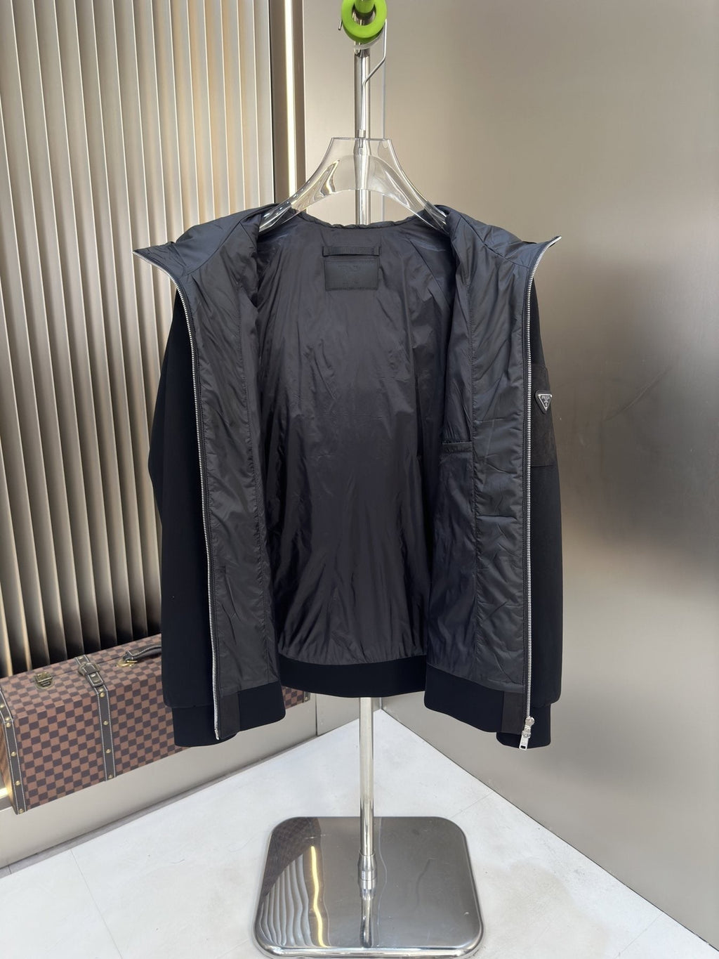 Prada Black Hooded Quilted Puffer Jacket — detail