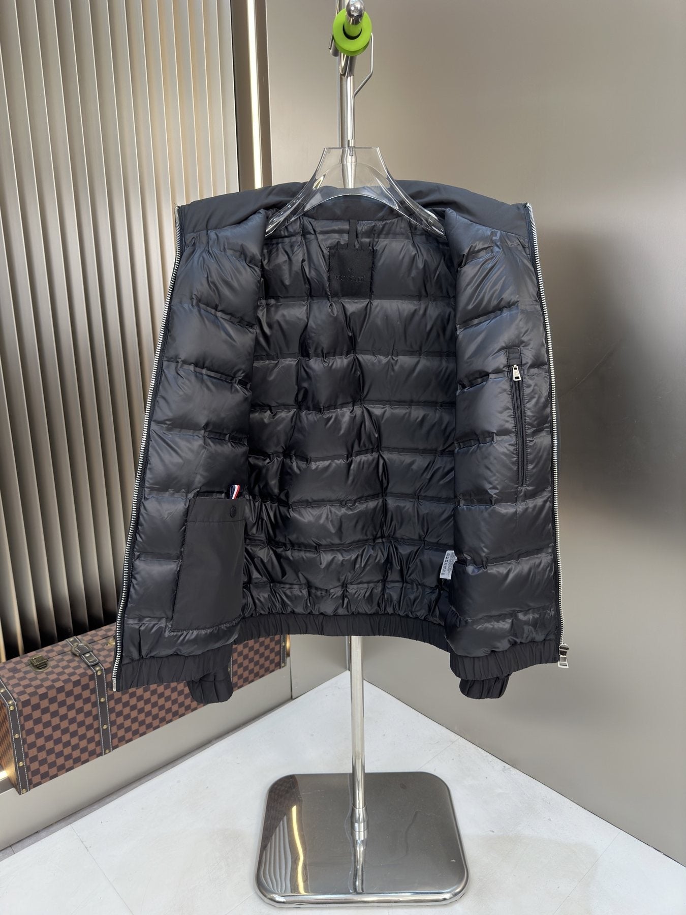 Moncler High-Collar Zip-Front Coat — detail