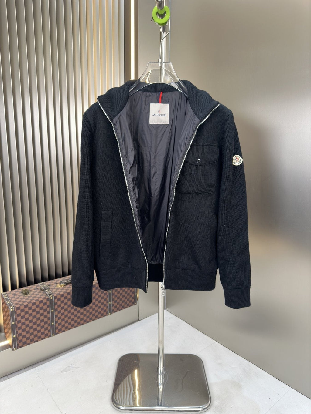 Moncler Stand-Collar Quilted-Back Zip Jacket — detail