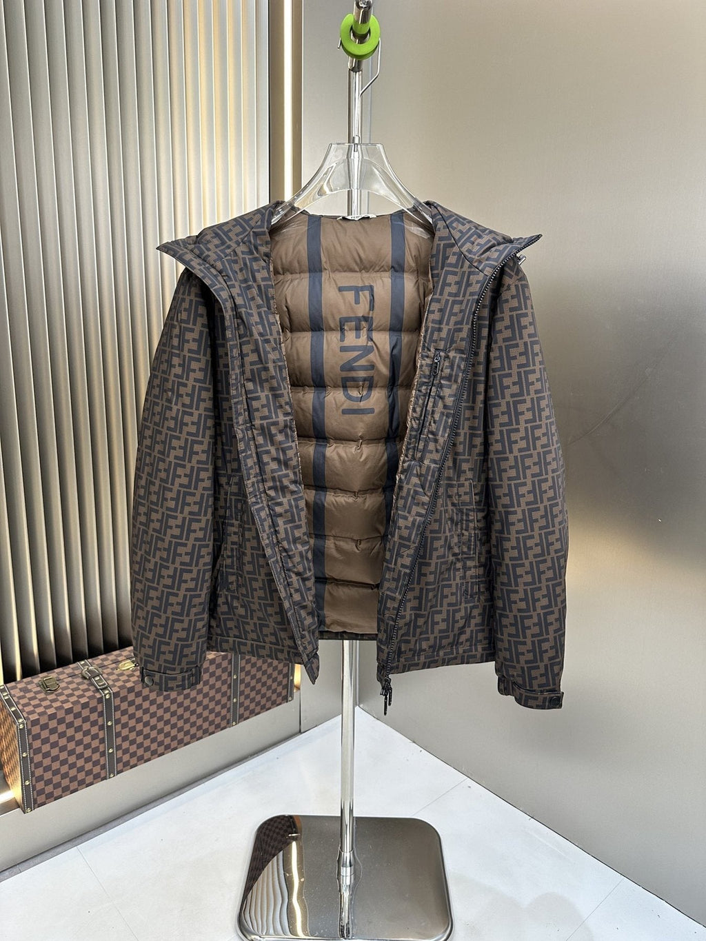Fendi Brown Monogram Hooded Puffer Jacket — detail