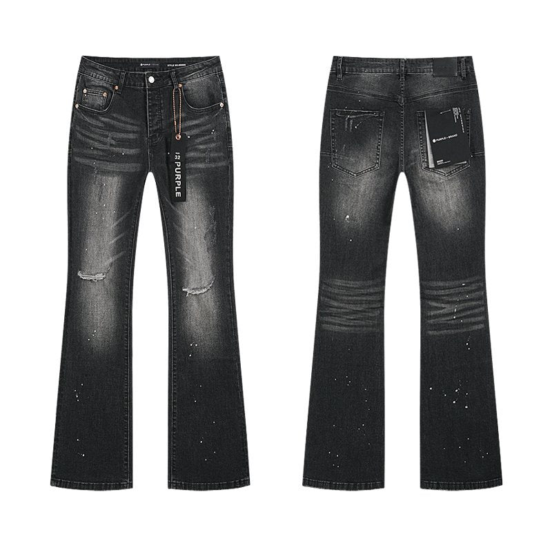 Purple Brand Washed Black Distressed Paint-Splatter Jeans — hero