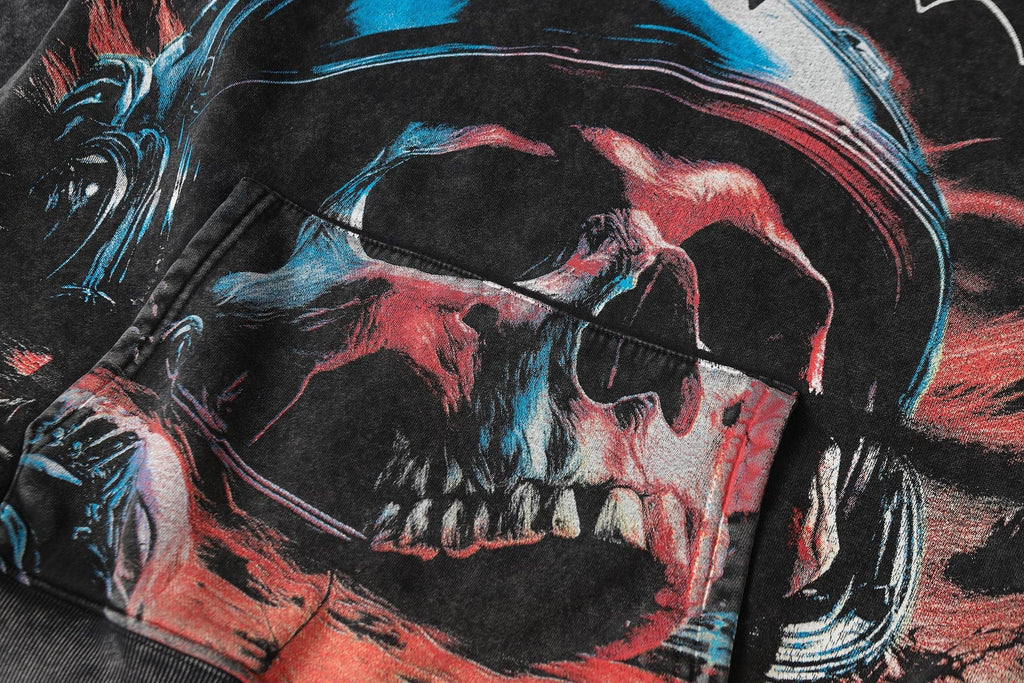 Godspeed Skull Graphic Acid Wash Hoodie — detail