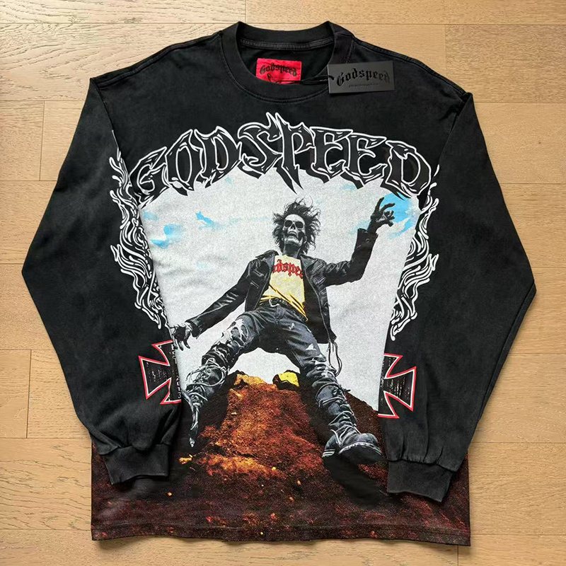 Godspeed E Pluribus Unum Washed Black Long-Sleeve T-Shirt — front
