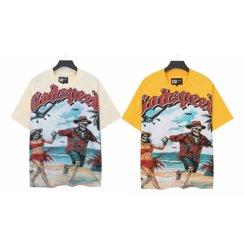 Godspeed Beach Skeleton Graphic T-Shirt — comparison
