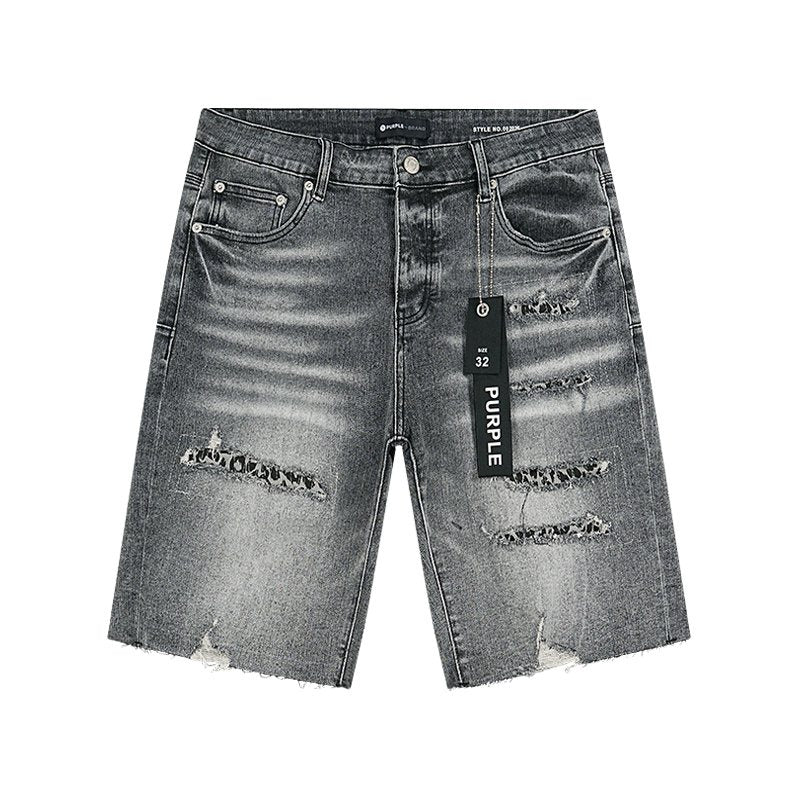 Purple Brand Distressed Gray Denim Shorts — hero