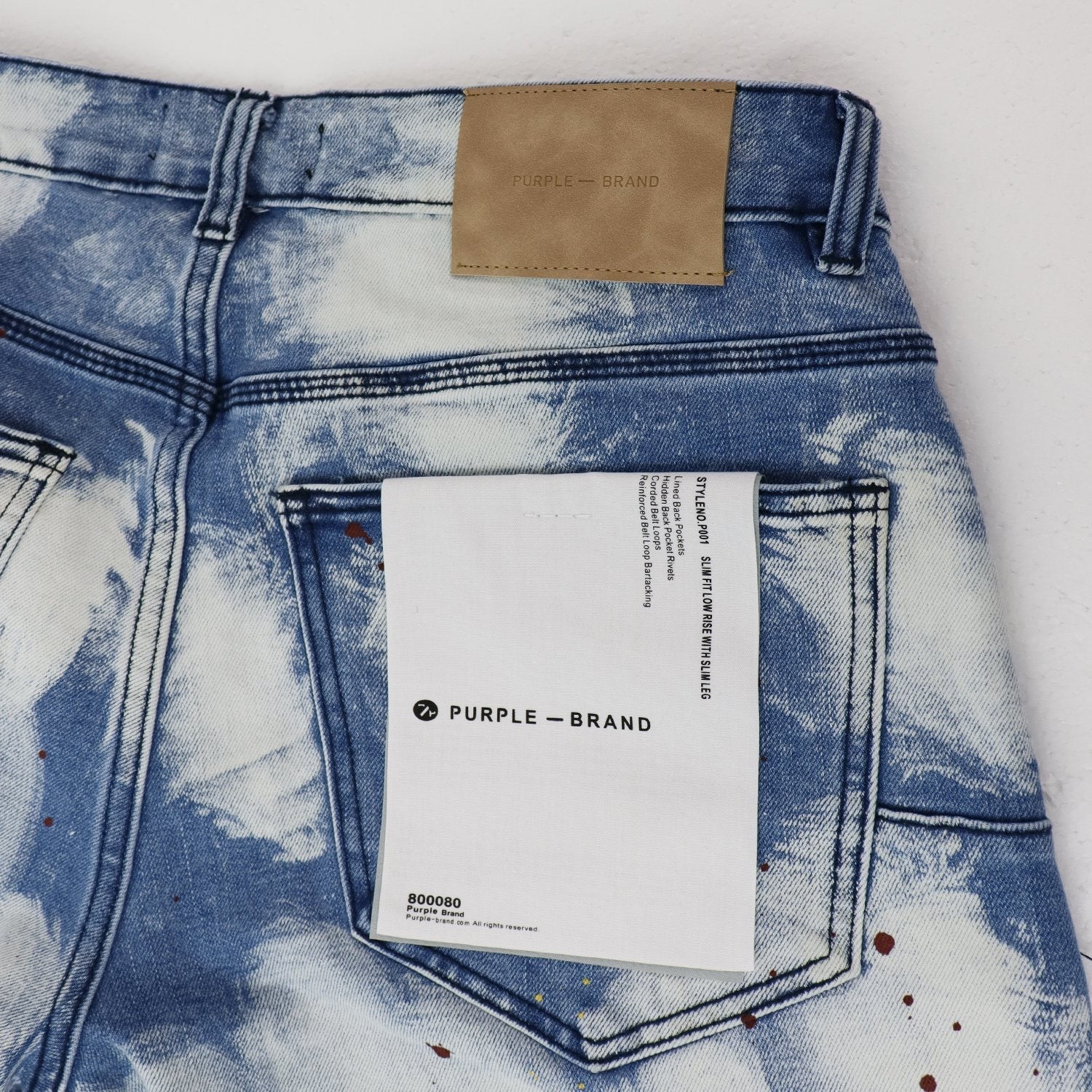 Purple Brand Light Blue Acid-Wash Denim Shorts — hang_tag