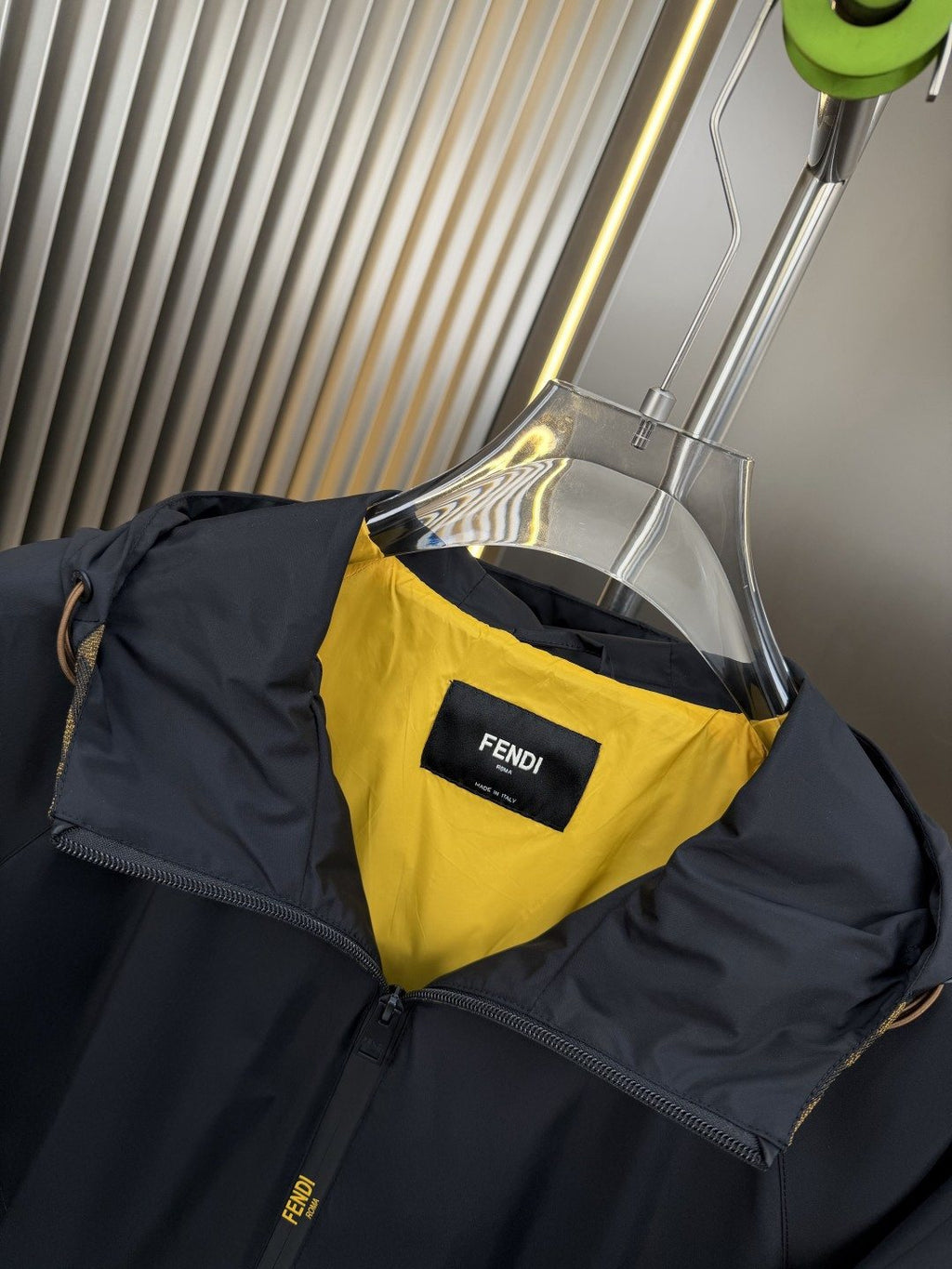 Fendi Black Hooded Zip-Front Jacket — neck_label