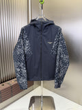 2026 Original Jacket Navy Blue Hooded Zip Jacket with Patterned Panels — hero
