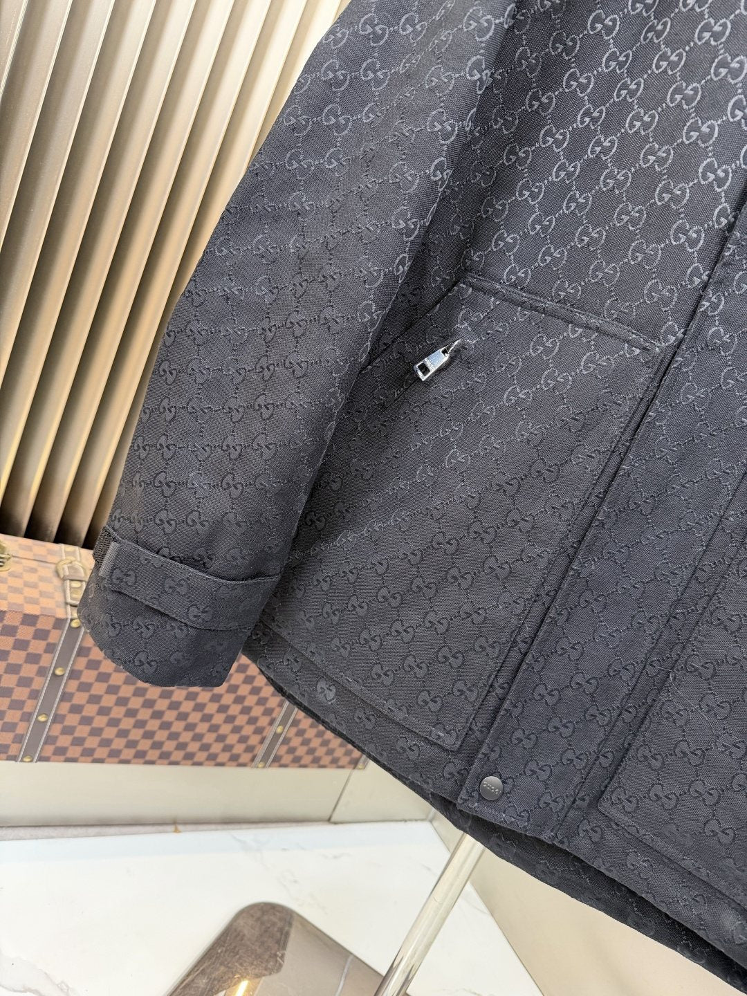 2026 Original Jacket Black Tonal Monogram Hooded Jacket — detail