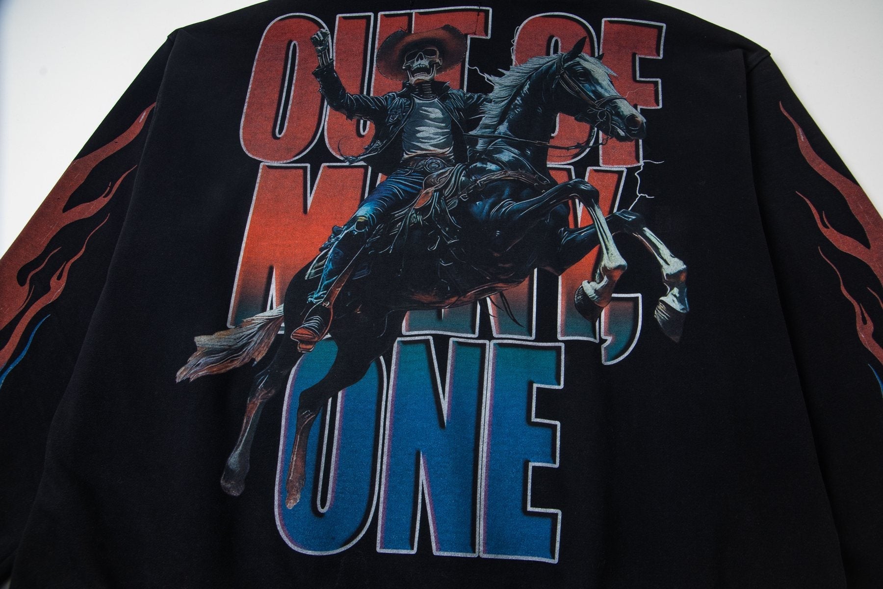 Godspeed Out of My Mind Cowboy Flame Graphic Hoodie — detail