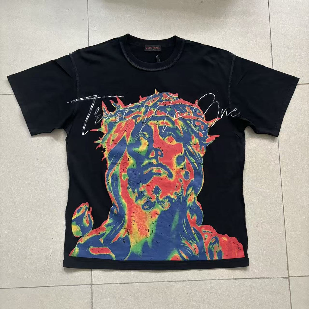 RARE PEACE 15 Decals Face Graphic T-Shirt — front