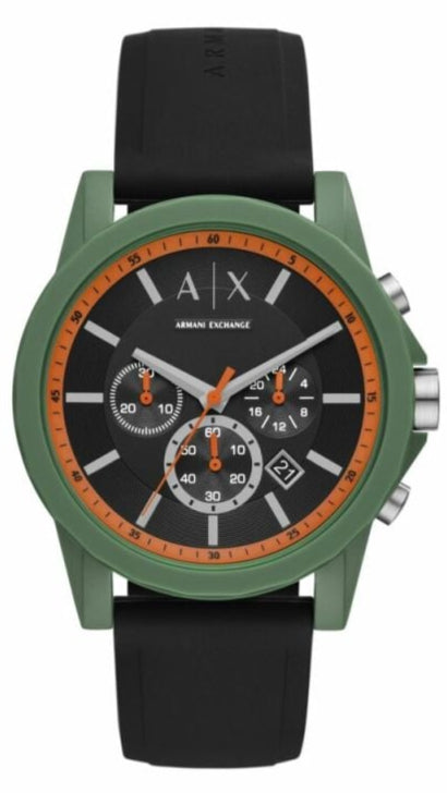 Armani Exchange Outerbanks AX1348 Men's Chronograph Watch - Black Dial with Black Silicone Strap
