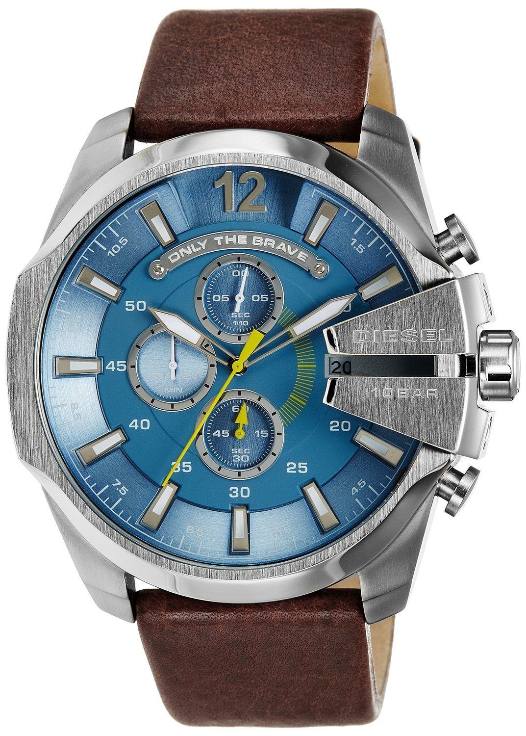 Diesel DZ4281 Mega Chief Chronograph Men's Watch - Blue Dial & Brown Leather Strap