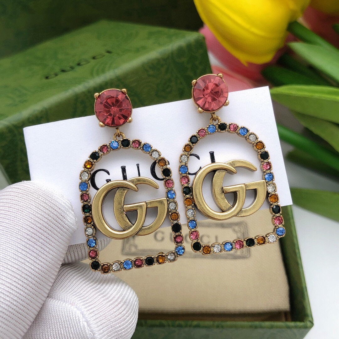 18K Double Gucci Color Crystals Earrings