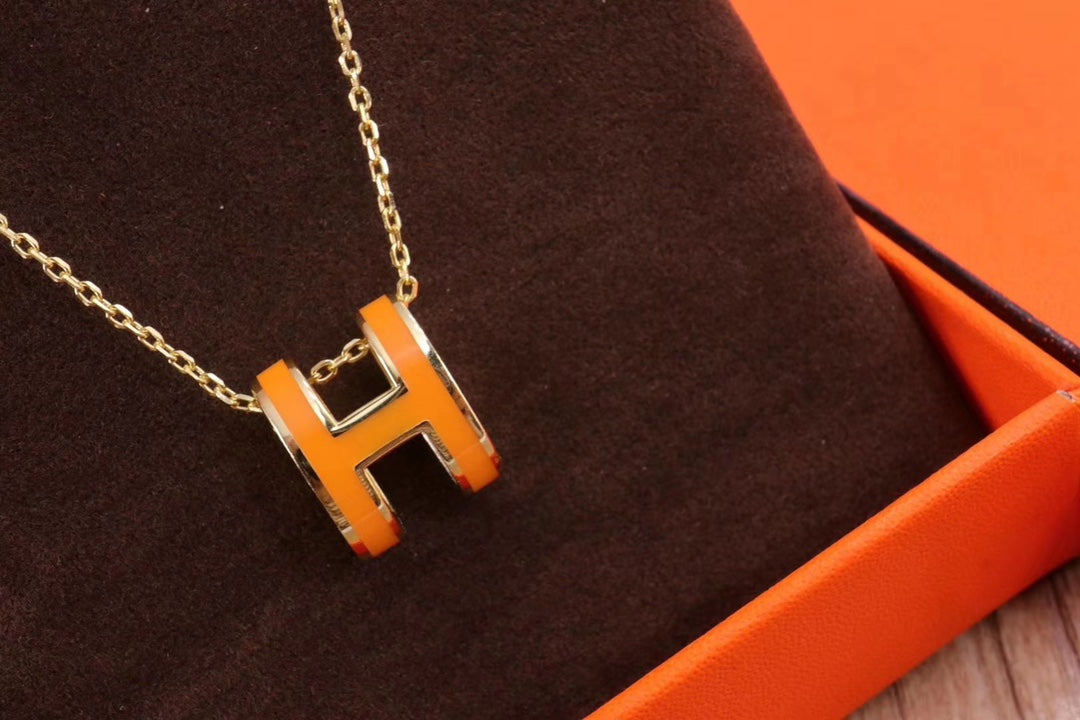 18K Mini Pop Hermes Orange Necklace
