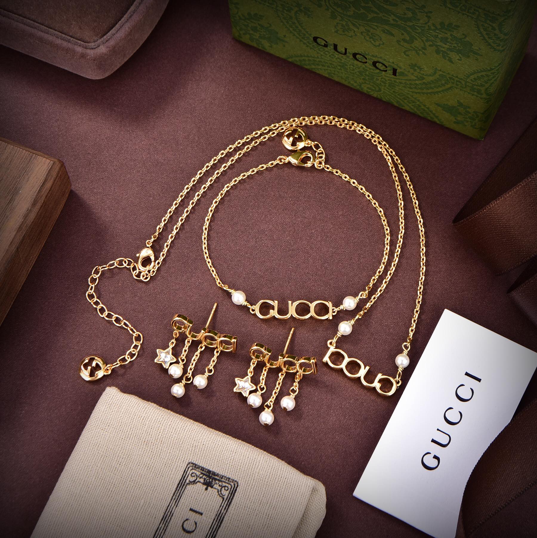 18K Double Gucci Script Pearl Earrings