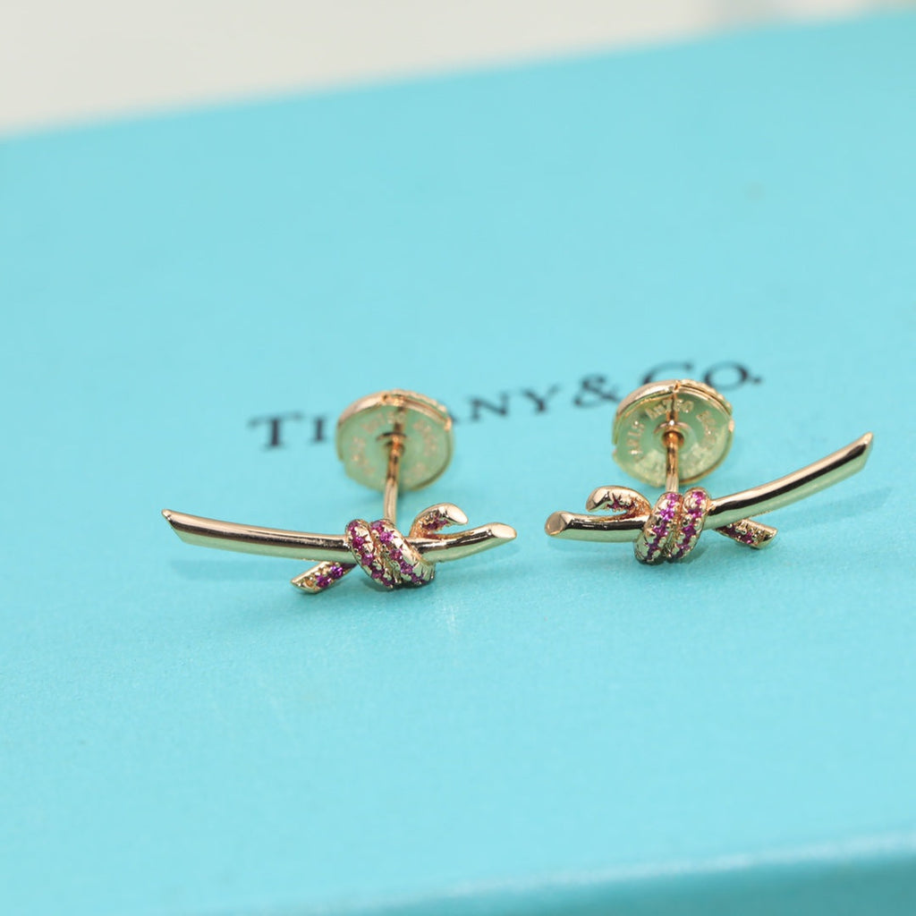 18K Tiffany Knot Pink Diamonds Earrings