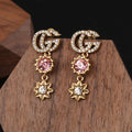 18K Double Gucci Flower Crystal Earrings