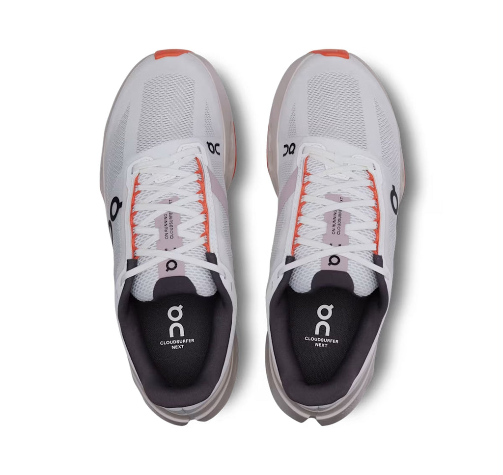 On Women's Cloudsurfer Next White/Flame Running Shoes