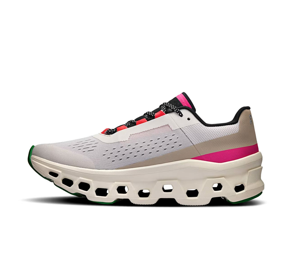 On Women's Cloudmonster Silver/Ivory Running Shoes
