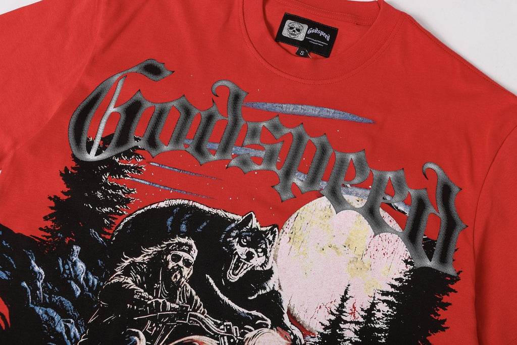 Godspeed Motorcycle Wolf Moon Graphic T-Shirt — detail