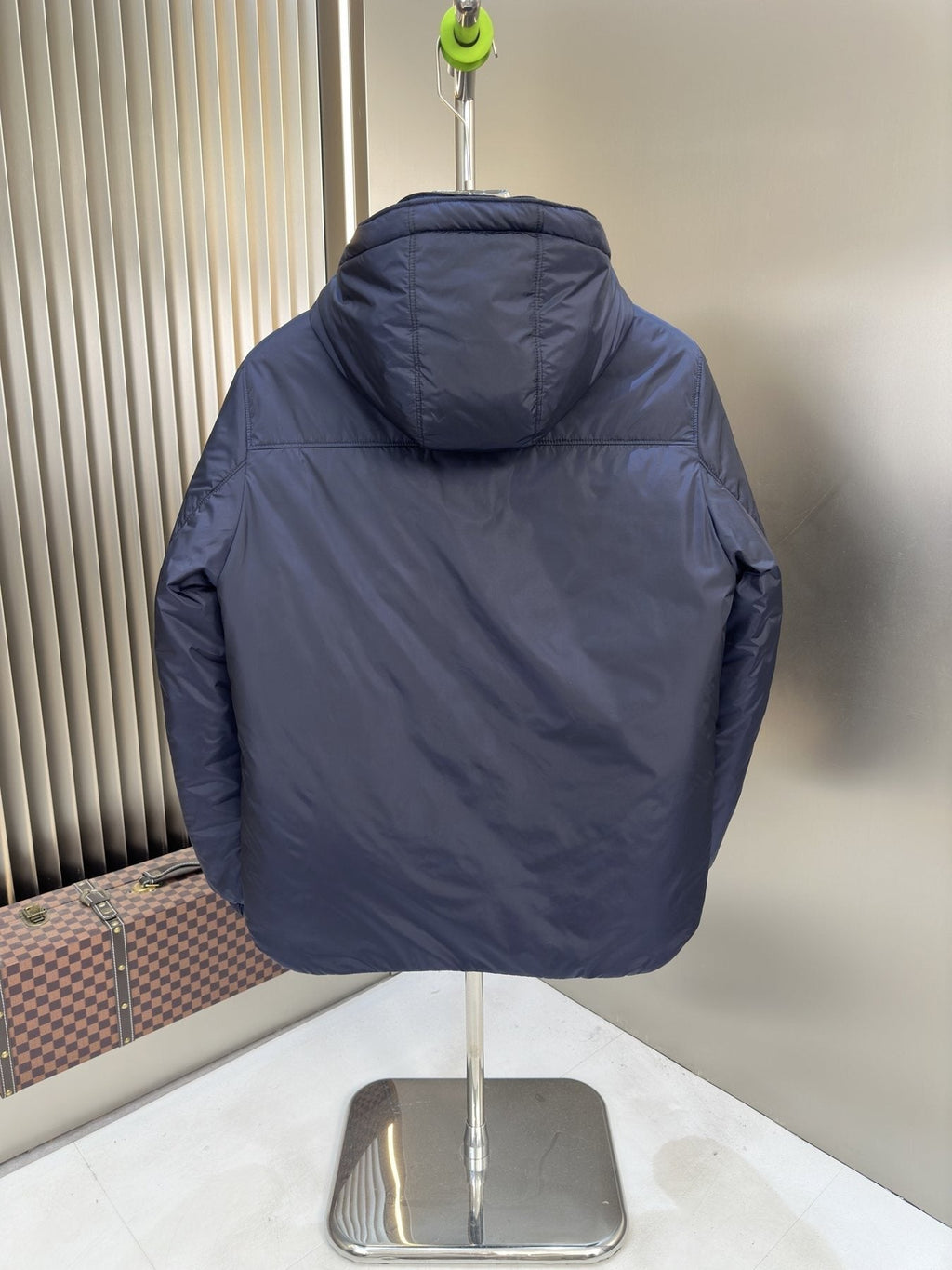 Prada Hooded Puffer Jacket with Triangle Chest Badge — back