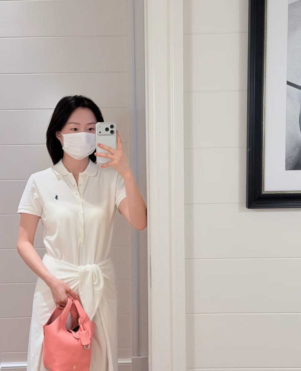 Test2-Ralph Lauren White Tie-Waist Polo Dress — model